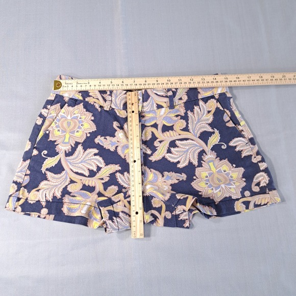 Ann Taylor Loft Women's Shorts Floral Blue/Yellow‎ Size 2 Zip/Button Linen - Picture 4 of 6